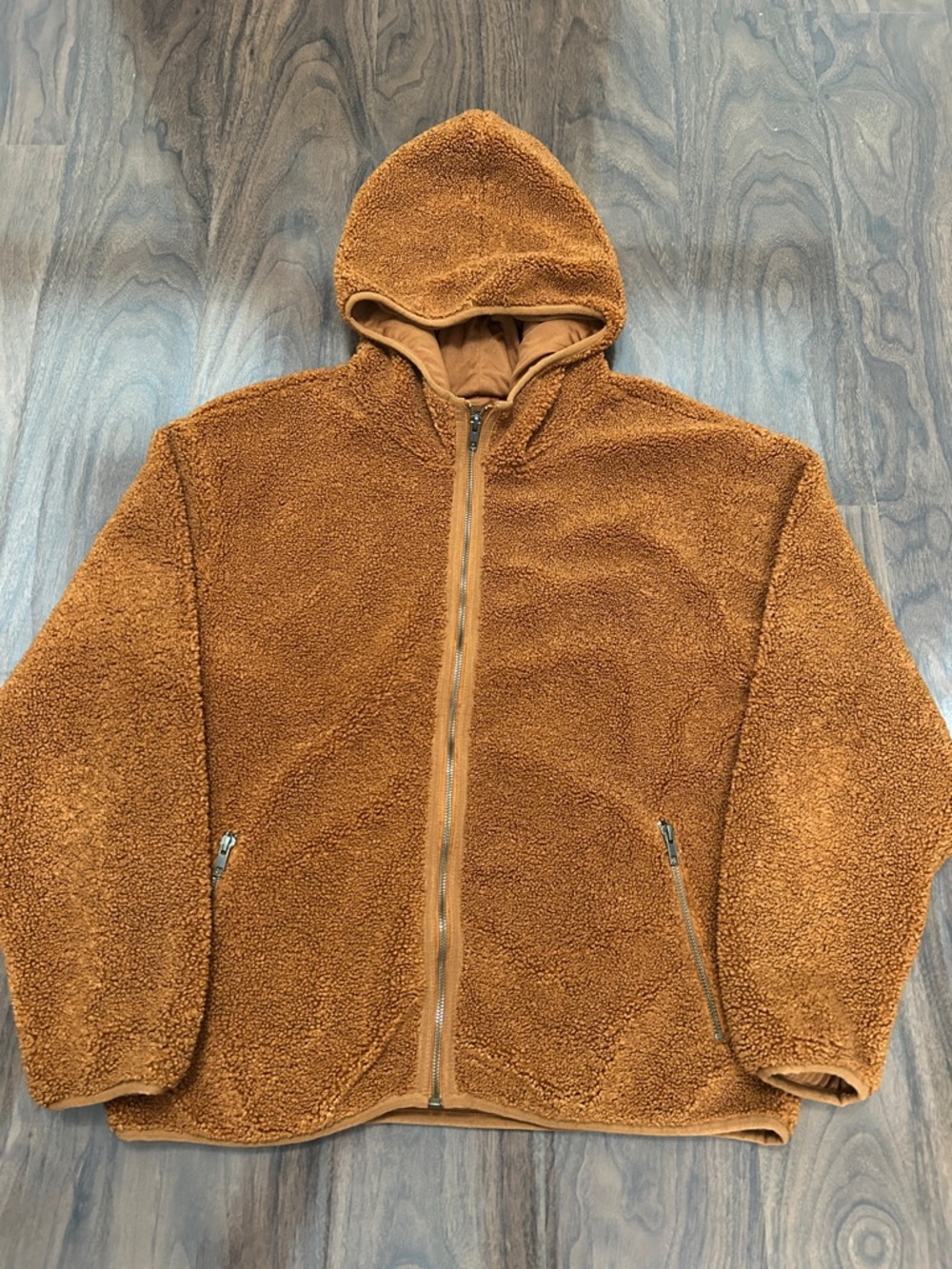 Daily Ritual Women's Teddy Bear Fleece Hooded Full Zip Jacket Rust